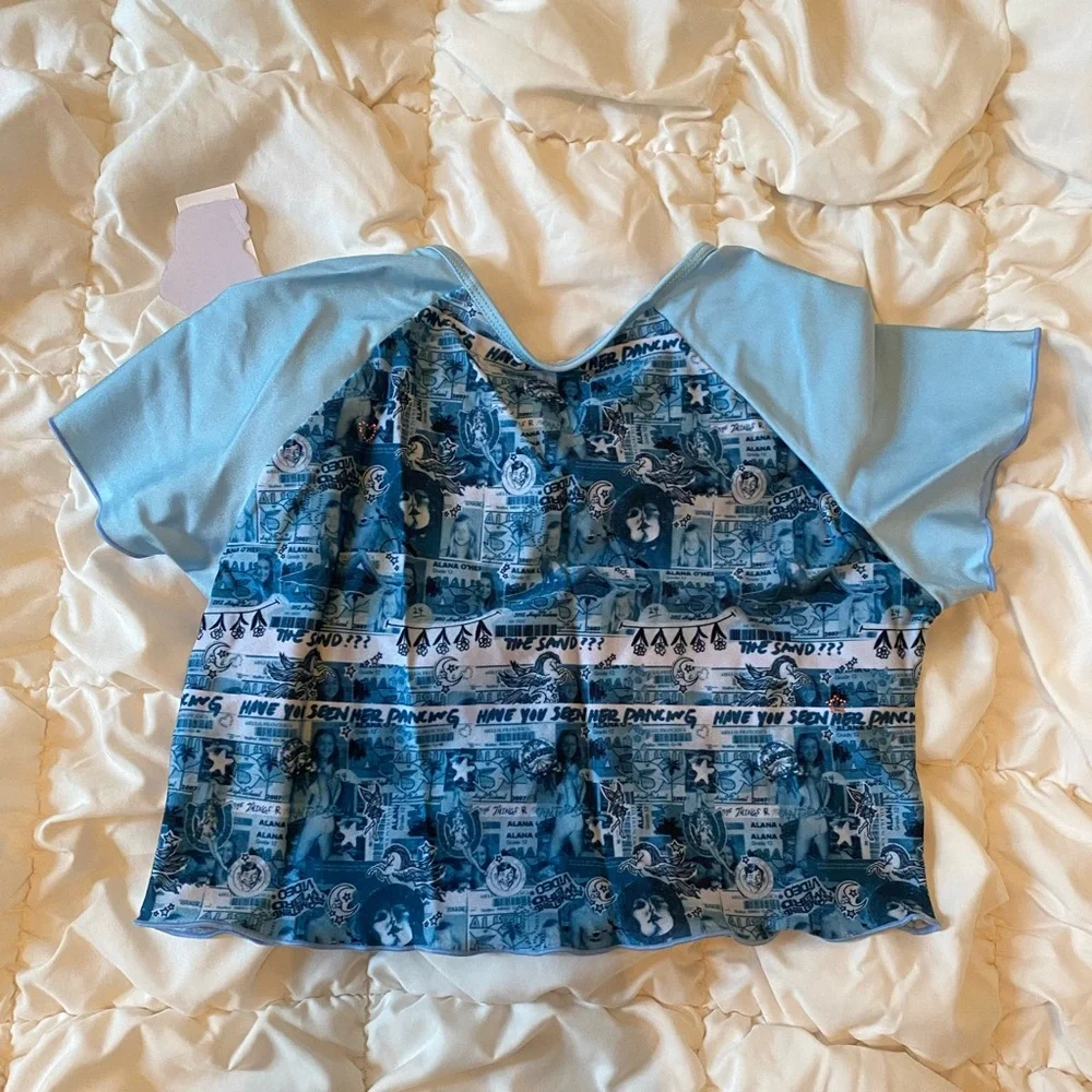 Frankie's Bikinis Blue Tiare Shine Crop Top Size L
